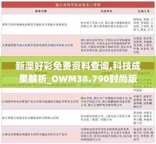 新澳好彩免费资料查询,科技成果解析_OWM38.790时尚版