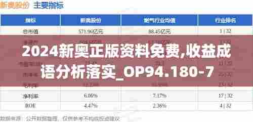 2024新奥正版资料免费,收益成语分析落实_OP94.180-7