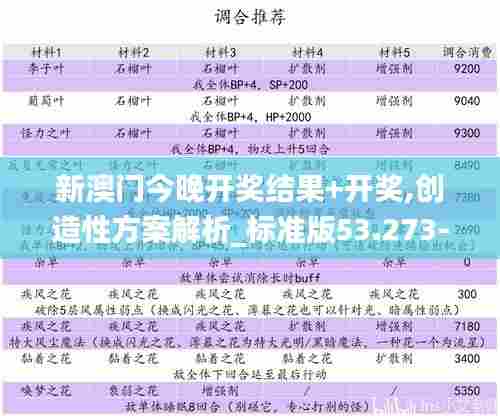 新澳门今晚开奖结果+开奖,创造性方案解析_标准版53.273-4