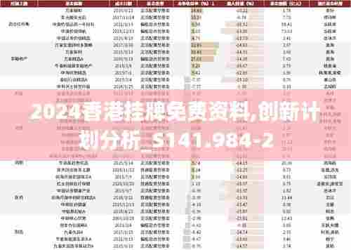 2024香港挂牌免费资料,创新计划分析_S141.984-2