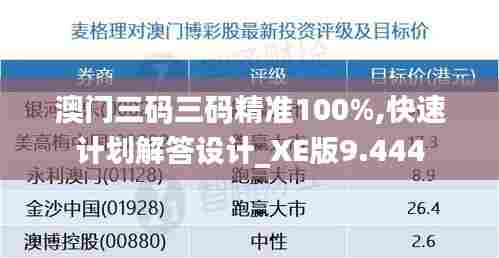澳门三码三码精准100%,快速计划解答设计_XE版9.444
