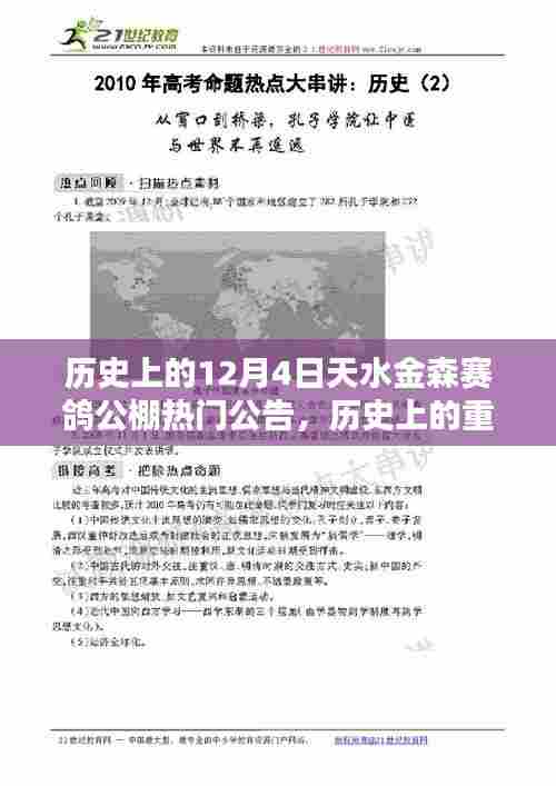 历史上的十二月四日,天水金森赛鸽公棚的辉煌时刻与热门公告回顾