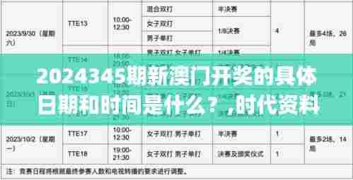 2024345期新澳门开奖的具体日期和时间是什么?,时代资料解释落实_Tizen15.472