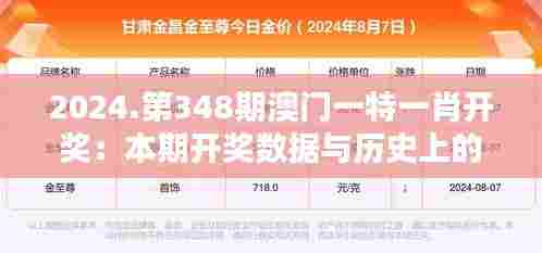 2024.第348期澳门一特一肖开奖:本期开奖数据与历史上的相似性比较