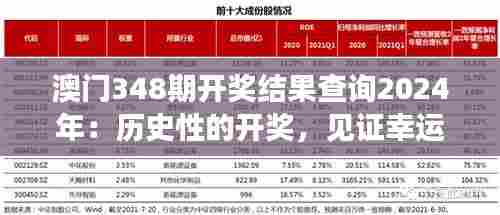 澳门348期开奖结果查询2024年：历史性的开奖，见证幸运降临