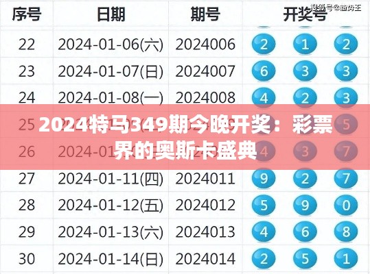 2024特马349期今晚开奖:彩票界的奥斯卡盛典