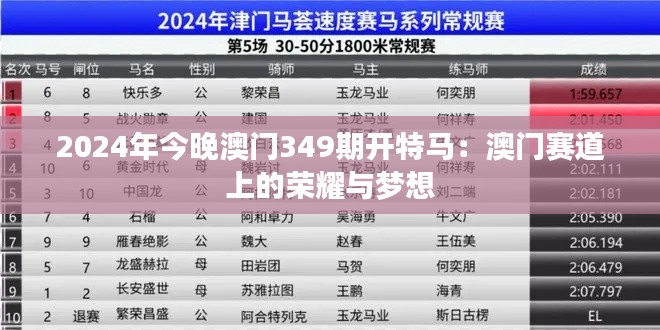 2024年今晚澳门349期开特马:澳门赛道上的荣耀与梦想