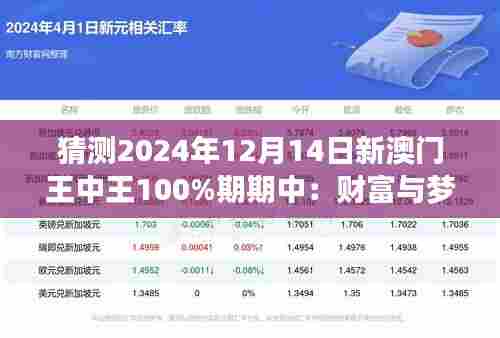 猜测2024年12月14日新澳门王中王100%期期中:财富与梦想的新澳门猜想