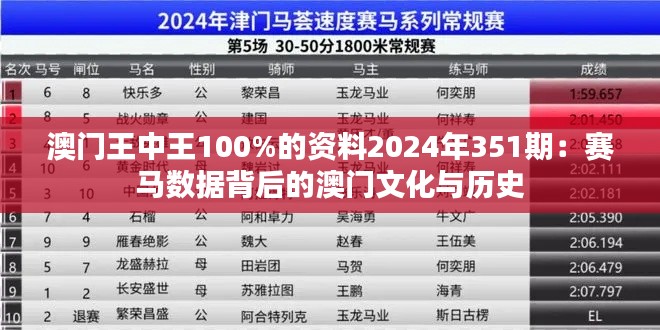 澳门王中王100%的资料2024年351期:赛马数据背后的澳门文化与历史