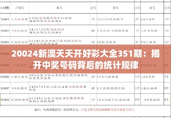 20024新澳天天开好彩大全351期：揭开中奖号码背后的统计规律