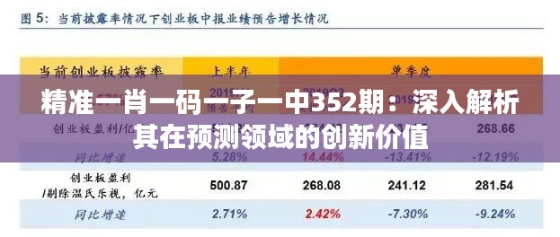 精准一肖一码一子一中352期：深入解析其在预测领域的创新价值