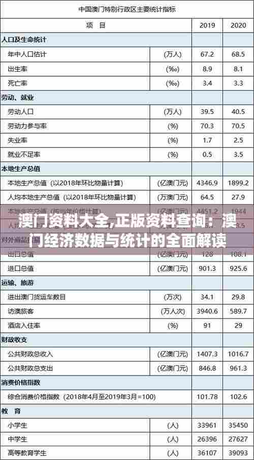 澳门资料大全,正版资料查询:澳门经济数据与统计的全面解读