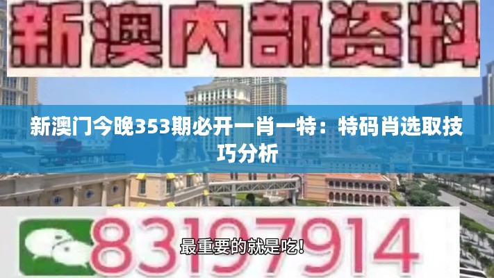 新澳门今晚353期必开一肖一特：特码肖选取技巧分析