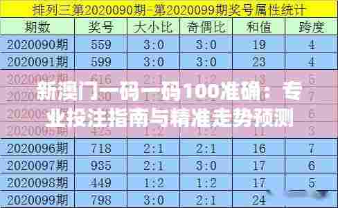 新澳门一码一码100准确:专业投注指南与精准走势预测