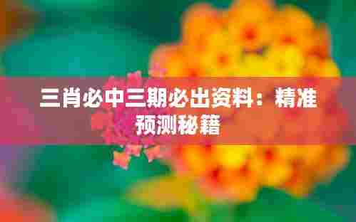 三肖必中三期必出资料：精准预测秘籍