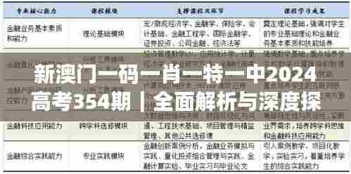 新澳门一码一肖一特一中2024高考354期｜全面解析与深度探讨