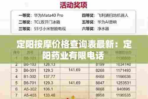 定阳按摩价格查询表最新：定阳药业有限电话 