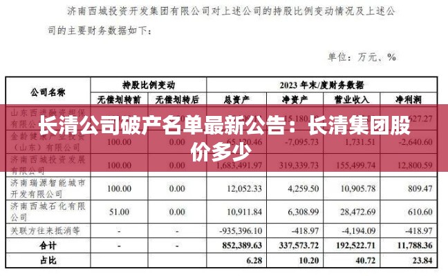 长清公司破产名单最新公告:长清集团股价多少