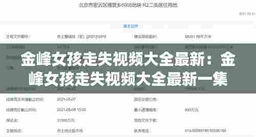 金峰女孩走失视频大全最新:金峰女孩走失视频大全最新一集