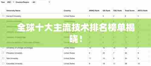 全球十大主流技术排名榜单揭晓！