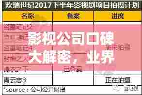 影视公司口碑大解密,业界翘楚排名探究!