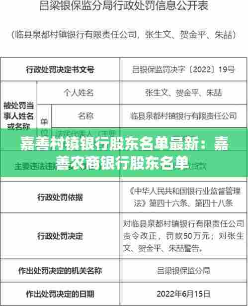 嘉善村镇银行股东名单最新：嘉善农商银行股东名单 
