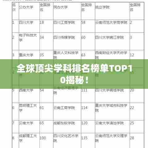 全球顶尖学科排名榜单TOP10揭秘!