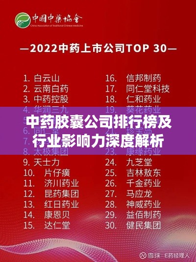 中药胶囊公司排行榜及行业影响力深度解析