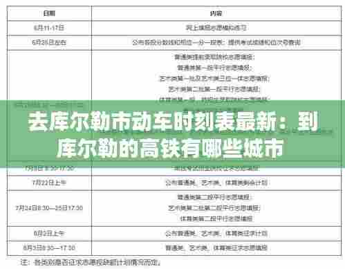 去库尔勒市动车时刻表最新:到库尔勒的高铁有哪些城市