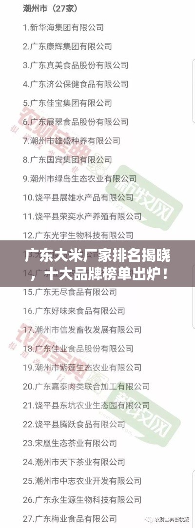 广东大米厂家排名揭晓,十大品牌榜单出炉!