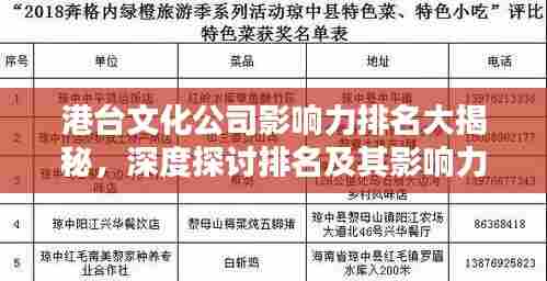港台文化公司影响力排名大揭秘，深度探讨排名及其影响力