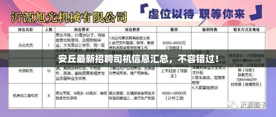 安丘最新招聘司机信息汇总,不容错过!