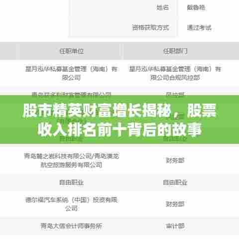 股市精英财富增长揭秘,股票收入排名前十背后的故事