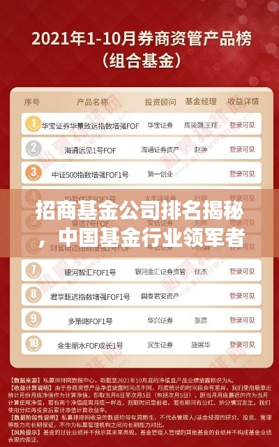 招商基金公司排名揭秘，中国基金行业领军者榜单重磅出炉！