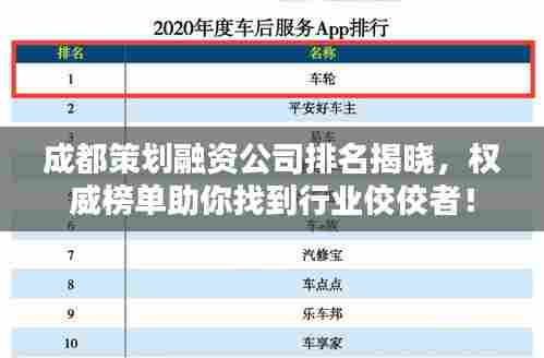 成都策划融资公司排名揭晓，权威榜单助你找到行业佼佼者！