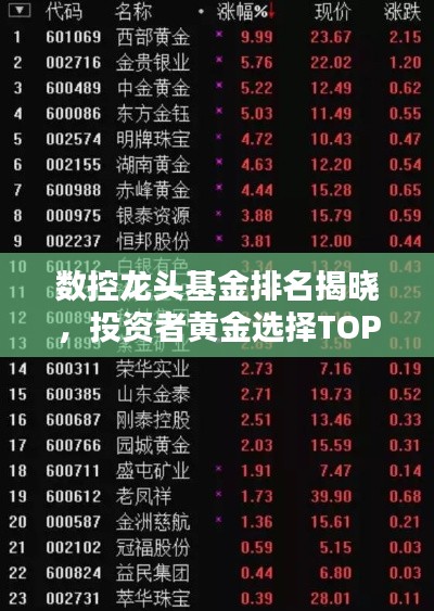 数控龙头基金排名揭晓,投资者黄金选择TOP10榜单出炉!