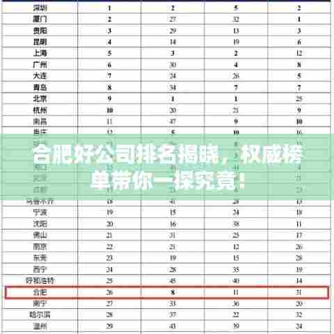 合肥好公司排名揭晓,权威榜单带你一探究竟!