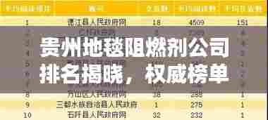 贵州地毯阻燃剂公司排名揭晓，权威榜单，不容错过！