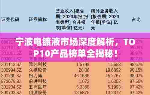 宁波电镀液市场深度解析,TOP10产品榜单全揭秘!
