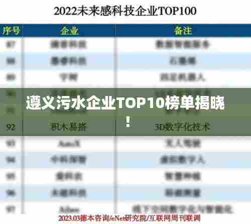 遵义污水企业TOP10榜单揭晓!