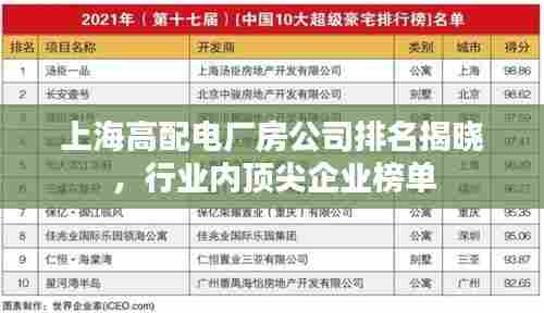 上海高配电厂房公司排名揭晓,行业内顶尖企业榜单