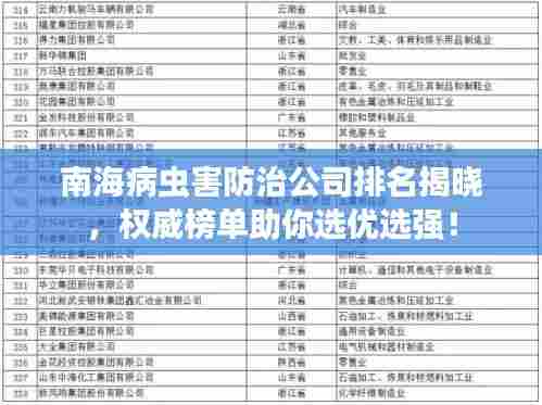 南海病虫害防治公司排名揭晓,权威榜单助你选优选强!