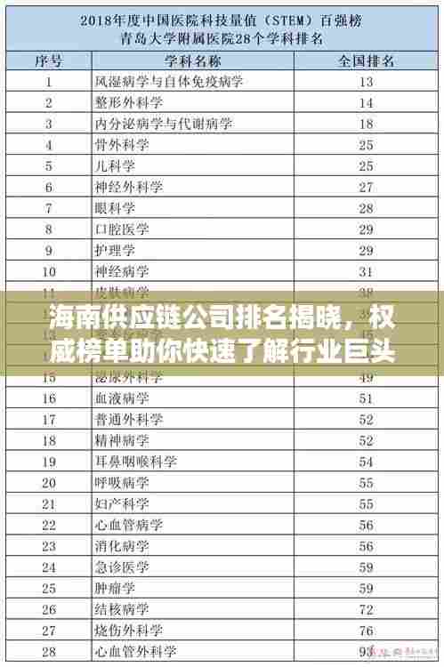 海南供应链公司排名揭晓,权威榜单助你快速了解行业巨头!
