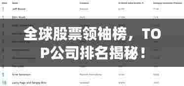 全球股票领袖榜，TOP公司排名揭秘！
