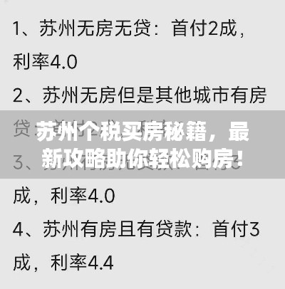 苏州个税买房秘籍,最新攻略助你轻松购房!