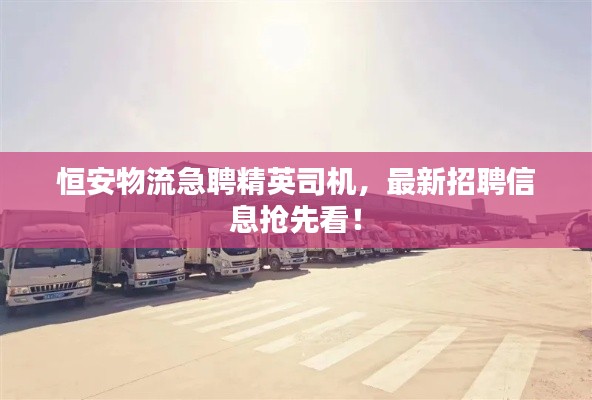 恒安物流急聘精英司机,最新招聘信息抢先看!