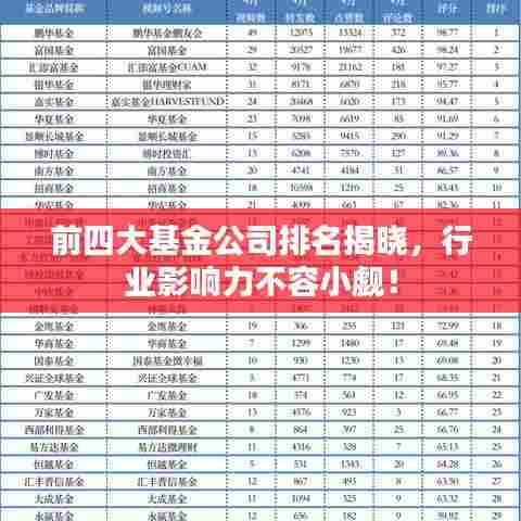 前四大基金公司排名揭晓,行业影响力不容小觑!