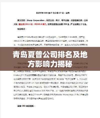 青岛夏普公司排名及地方影响力揭秘
