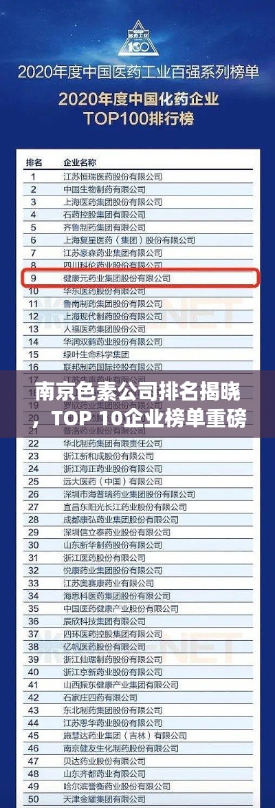 南京色素公司排名揭晓，TOP 10企业榜单重磅出炉！