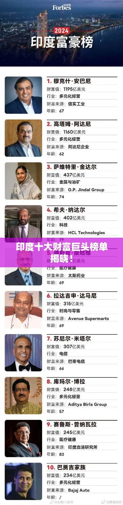 印度十大财富巨头榜单揭晓!